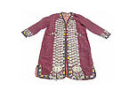 Coat, Silk; decorated with circular discs and lozenge-shaped clasps, edging, and floral Russian printed cotton and synthetic fabric lining